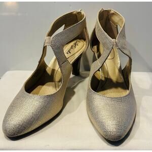 Lifestride Giovanna 2” Pump Heel Women’s Size 8.5 W Gold Back Zipper Evening